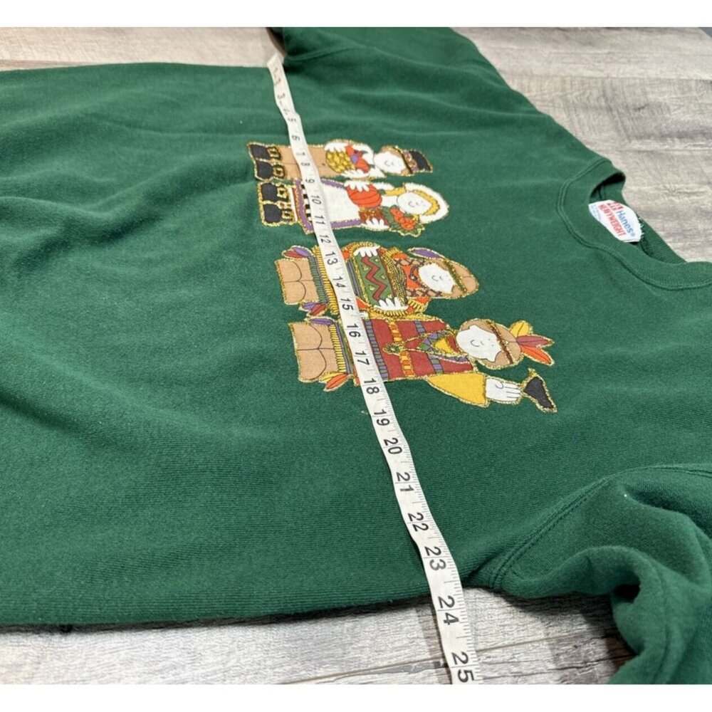 Vintage Hanes Halloween Pilgrim Sweatshirt Womens Large Fall Pumpkins Folk Art - Picture 7 of 10